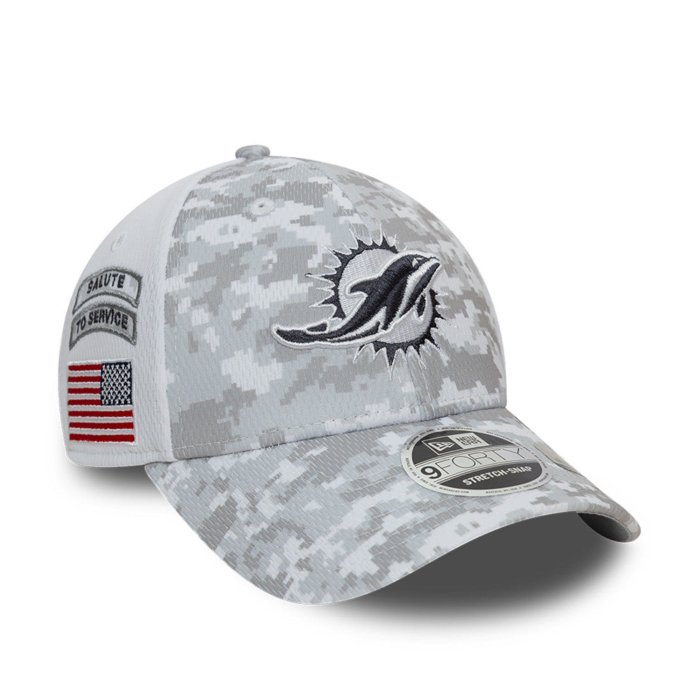 Miami Dolphins Hat - Grey Camouflage Salute To Service NFL 9Forty Stretch Snapback Cap - New Era